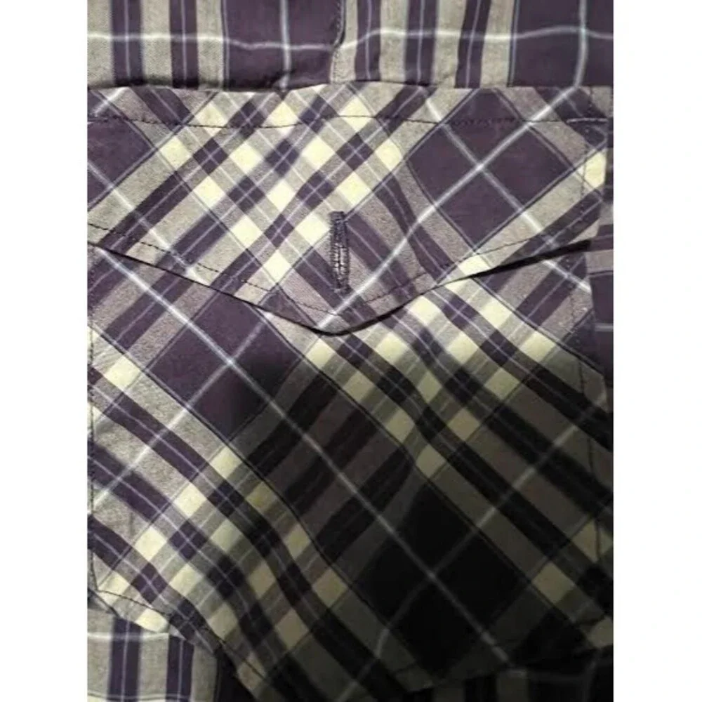 Banana Republic Long Sleeve Shirt Mens Sz Large Purple Plaid Button Up Front